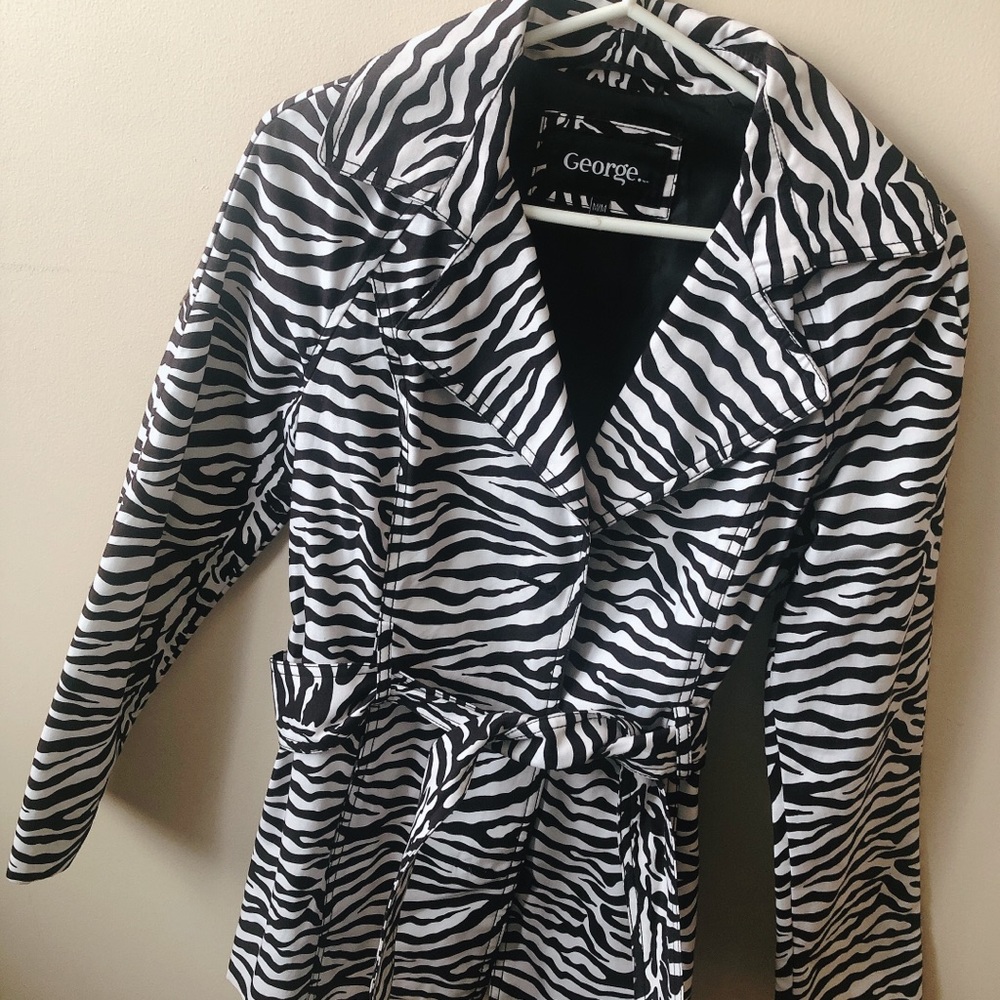🦓ZEBRA Pattern Belted Trench Coat Jacket 🖤🤍